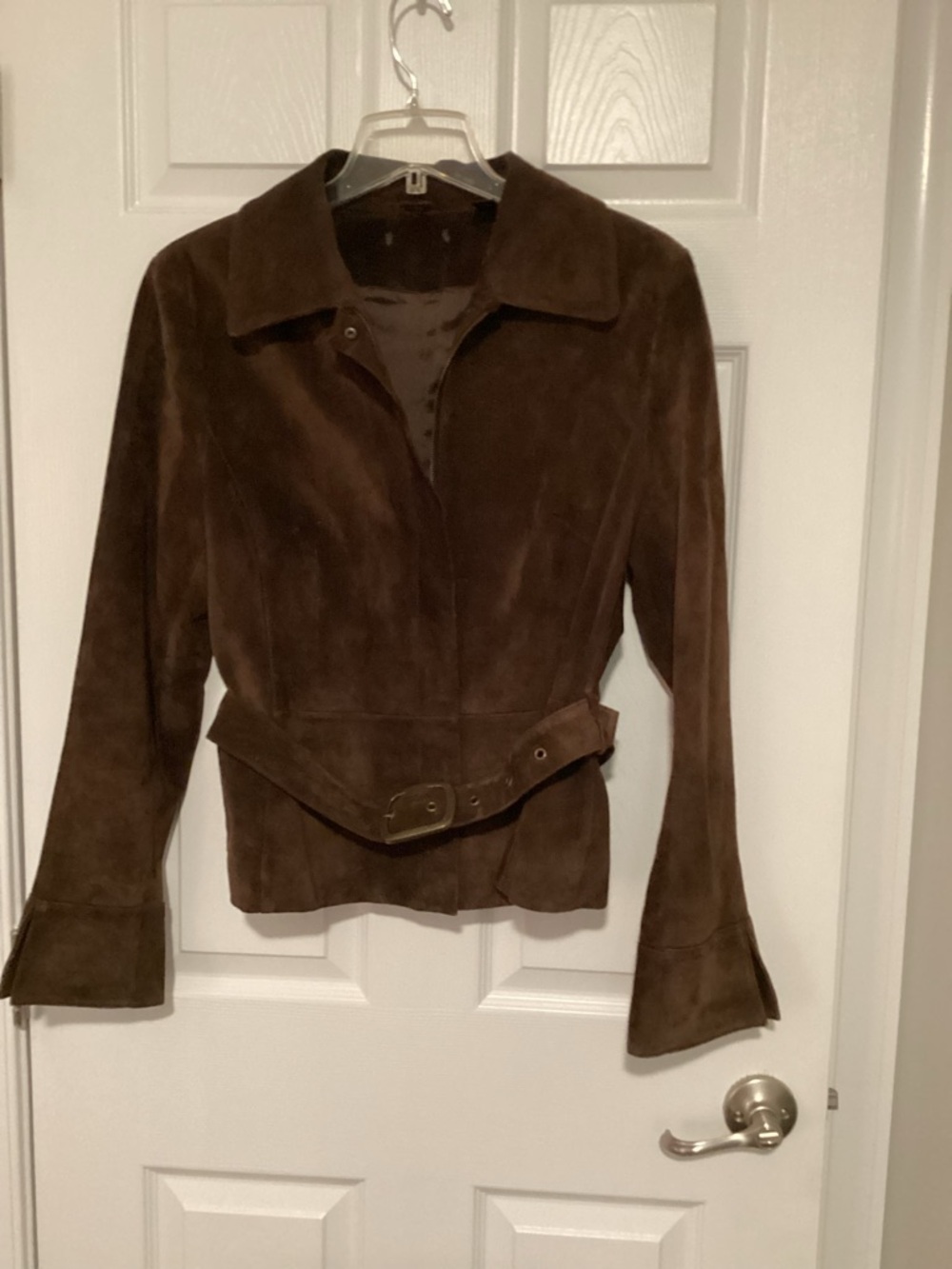 Brown Genuine Suede and Fur Belted Women's Jacket
